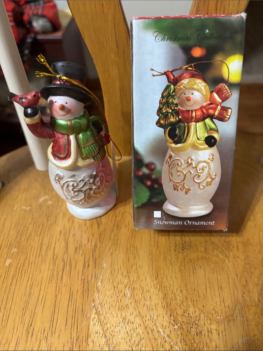 Christmas Snowman Ornament - White & Red Holiday Decoration